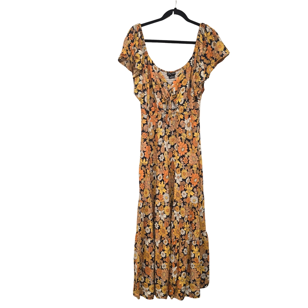 City Chic Floral Black and Orange Maxi Dress